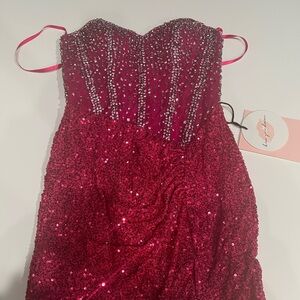 Elegant Red Sequin Mini Dress